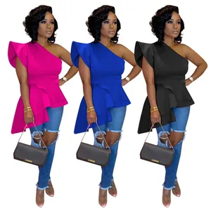 Fashion Solid Color One Shoulder Ruffled Irregular Nightclub Tops Women's Tank Tops MG115