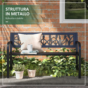 <span class=keywords><strong>Outsunny</strong></span> Panchina <span class=keywords><strong>da</strong></span> <span class=keywords><strong>Giardino</strong></span> in Acciaio a 2 Posti con Schienale e Braccioli Decorati, 125x50x75cm, Nera - Product Image 4