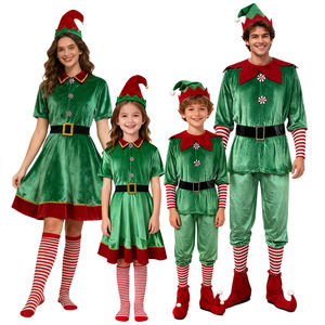 Camisa de Terciopelo con Gorro de Duende Navideño; <span class=keywords><strong>Disfraz</strong></span> de Duende Navideño para Adultos y Niños para Fiestas de Halloween. - Product Image 1