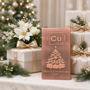Barra de Cobre Puro .999 de 1000g, Placa Decorativa para Árbol de Navidad con Grabado del Elemento Cu, Decoración Navideña - Product Image 6
