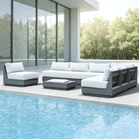 Canapé de luxe en forme de L pour resort, ensemble de meubles de patio, ensemble moderne d'extérieur, fauteuil, mobilier de salon de jardin pour hôtel et villa