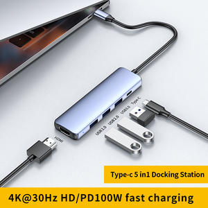 Hub USB C 5 en 1 en alliage d'aluminium à <span class=keywords><strong>prix</strong></span> total avec 4k30Hz USB PD 3.0 USB3.1 LAN RJ45 Adaptateur HUB USB avec <span class=keywords><strong>chargeur</strong></span> pour tablette - Product Image 1