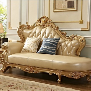 Ensemble de canapés en cuir véritable de style européen 123, design à bandes droites, garnissage en éponge haute densité, sculpté, première couche, pour salon - Product Image 3