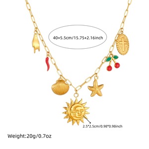 Stainless Steel Necklace With Sun Face Cherry Chili Pepper Starfish Shell Cross Charms Fashion Pendant Jewelry - Product Image 4