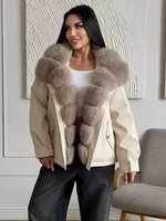 Janveny2026 Nouvelle veste d'hiver épaisse et chaude en duvet pour femmes, col en fourrure de renard véritable, manteau en duvet tendance, parka en fourrure matelassée décontractée pour femmes