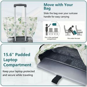 Sac à couches grande capacité matelassé à imprimé feuilles, sac imperméable en polyester pour voyage, plage et jour de lavage - Product Image 6