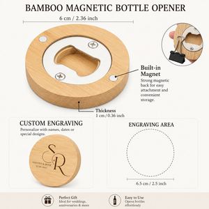 Abridor de Botellas Magnético de Bambú para Refrigerador, Recuerdos para Invitados, Abridor Personalizado para Bodas con Nombre Grabado - Product Image 5