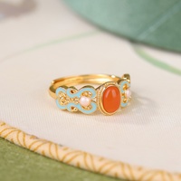 Cincin Enamel Mutiara Berlapis Emas Perak Murni S925 Batu Akik Alami