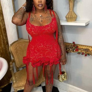 เดรสแฟชั่นสำหรับผู้หญิงผูกโบว์เซ็กซี่ผ้าแจ็คการ์ดเอวสูงผูกลูกไม้ - Product Image 3