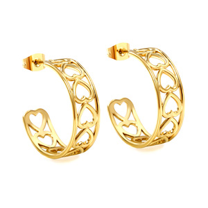 Pendientes de aro en forma de C con parte trasera abierta dorada, diseño de corazón, aleación de zinc, para mujer, joyería de moda para fiestas - Product Image 3