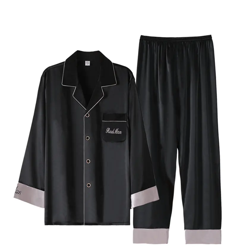 Мужские пижамы шелковая ночная рубашка мужская одежда для сна, одежда для сна с длинным рукавом для отдыха повседневная мужская ночная рубашка мягкая Пижама наборы для ухода за кожей