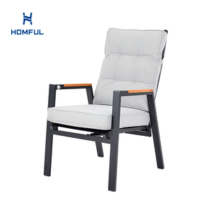 Fauteuil de jardin inclinable HOMFUL avec accoudoirs en teck incrusté, structure en aluminium, dossier en tissu et coussins épais - Product Image 1