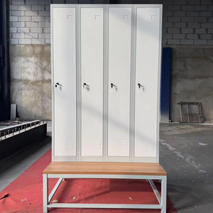 Casier vestiaire autoportant bleu/blanc en acier avec rangement suspendu et siège-banc verrouillable - Grande capacité - Product Image 1
