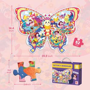 Puzzle papillon de 52 pièces, <span class=keywords><strong>grand</strong></span> puzzle de sol pour l'<span class=keywords><strong>apprentissage</strong></span> préscolaire avec sac de rangement, jouet éducatif, cadeau d'anniversaire - Product Image 2