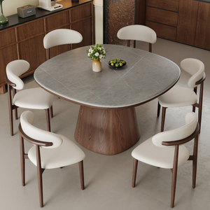 Mesa de Comedor Redonda de Piedra Sinterizada de Alta Gama, Mesa de Comedor Pequeña y Sencilla para Comedor, Mesa de Comedor de Lujo para Restaurante con Patas de Madera - Product Image 3