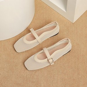 Nouvelles sandales respirantes en maille 2026, style ballerine à bride unique, chaussures plates Mary Jane évidées à bout carré - Product Image 3