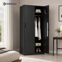 Armoire de rangement en acier noir, casier métallique pour vêtements, penderie avec tringle de suspension pour chambre à coucher, appartement, dortoir, maison