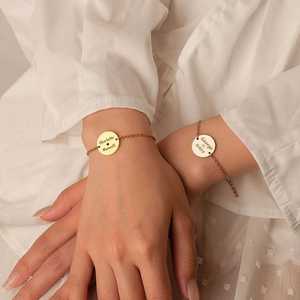 Custom Personalized Handwriting Bracelet Stainless Steel Initial Engrave <b>Disc</b> Coin Round Blank Engrave Women Gift - Product Image 2