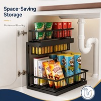 Étagère de rangement de cuisine en métal à 3 niveaux coulissante pour évier, organisateur moderne multi-niveaux pour armoire, étagère à épices, gain de place, durable, antirouille