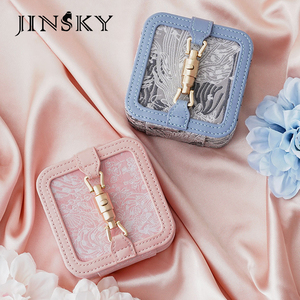 JINSKY Modern Luxury Jacquard Embroidery Rectangle High Grade Earring Ring Organizer Elegant Trinket Storage Case Wholesale - Product Image 2