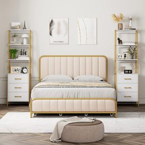 Living Room Entryway Office <strong>White</strong> Gold 3 Wooden Drawers Modern Ladder Book Shelf Storage Organizer Bookshelf <strong>Tall</strong> <strong>Bookcase</strong> - Product Image 5