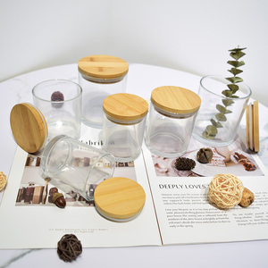 Wholesale Simple Clear <strong>Glass</strong> Cylinder Candle Jar with Wooden <strong>Lids</strong> for Candle <strong>Container</strong> - Product Image 6