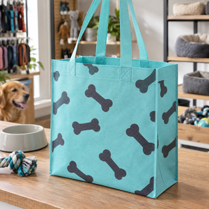 Sacs en non-tissé Aqua Spunbond pour les magasins d'articles pour animaux, ouverture supérieure avec côtés à soufflets, logo personnalisé en sérigraphie, 80 g/m², fabrication en usine - Product Image 1