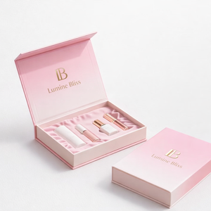 Boîte d'emballage cosmétique personnalisée recyclée, boîte cadeau rigide magnétique pour kit de maquillage de démarrage, estampage à chaud or, impression personnalisée, fabricant - Product Image 1