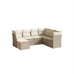 Ensemble de canapés de jardin modulaires beige en polyrotin avec structure en acier, mobilier d'extérieur moderne, canapé sectionnel de jardin 7 places - Product Image 1