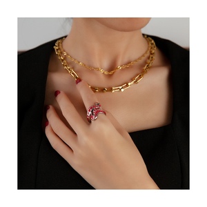<span class=keywords><strong>H</strong></span> & P-collar de acero inoxidable con forma de U para mujer, conjunto de joyería con forma de U, cadena de zapatos de caballo, 18k, chapado en oro - Product Image 1
