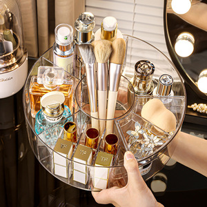 Organizzatore di trucco rotante trasparente giradischi Lazy Susan per il bancone del bagno che filano il supporto cosmetico con 5 divisori - Product Image 4