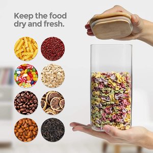 Contenitore ermetico quadrato in vetro con coperchio in bambù contenitore trasparente per alimenti contenitore per dispensa da cucina - Product Image 6