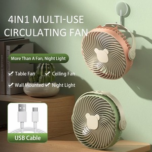 พัดลมตั้งโต๊ะอเนกประสงค์แบบชาร์จไฟได้รุ่นใหม่ปี 2024 พัดลมปรับอากาศแบบพกพา พัดลมแขวนเพดาน พัดลมติดผนัง พร้อมไฟกลางคืน - Product Image 5
