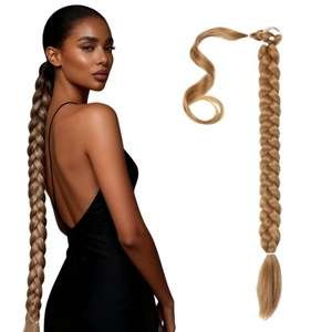 Extensiones de cabello de cola de caballo de 30 pulgadas de largo, banda de goma sintética <span class=keywords><strong>con</strong></span> cola de caballo trenzada, <span class=keywords><strong>trenzas</strong></span> naturales para mujer - Product Image 1