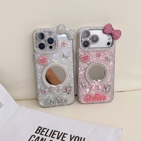 Coque de téléphone pour iPhone 17 Pro Max avec nœud perlé et miroir rond, en PC, strass de luxe, étoile, mode coréenne pour femmes, compatible iPhone 16 15 14 Plus