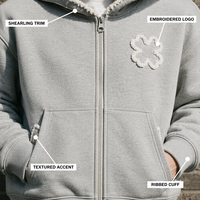 Sweat à capuche zippé gris 400 GSM personnalisé avec bordure en peau de mouton et polaire moelleuse mélangée, coupe minimaliste à épaules tombantes pour homme, idéal pour le streetwear moderne