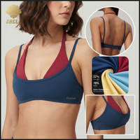 Sujetador deportivo halter de imitación de dos piezas con forro doble y contraste, sin rozaduras, con ribetes, ajuste ceñido al cuerpo, para mujer, casual, para yoga