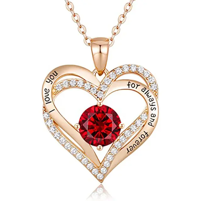 Love Heart Pendant Necklace Exquisite Colorful Birthstone Women's Jewelry