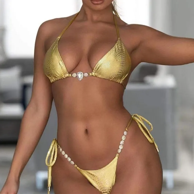 Новый Модный стильный пляжный комплект бикини из 2 предметов с бриллиантовой цепочкой сексуальные роскошные ювелирные изделия Купальники