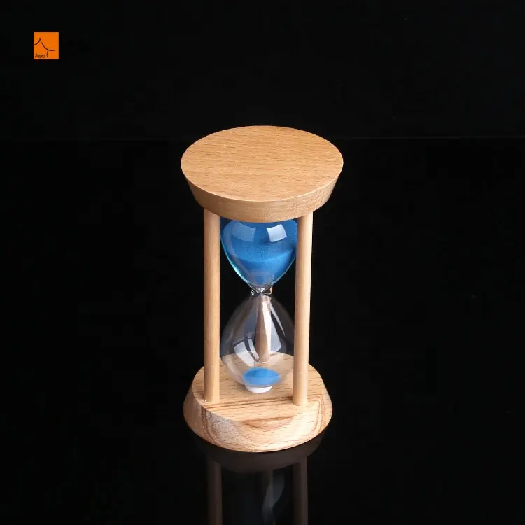 Personalizado redondo Madeira e Vidro Areia Temporizador Ampulheta Promocional 5/10/20/30 Minutos Relógio de Mesa para Decoração e Presentes