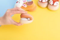 Chaussons bébé en tricot beige avec visage de renard en peluche 3D, respirants, souples, semelle antidérapante en TPE, pour premiers pas, vente en gros