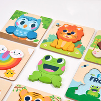 Mainan Jigsaw Puzzle 3D anak-anak, teka-teki kayu hewan kartun kayu untuk anak-anak