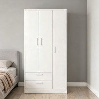 Armoire de chambre moderne en bois blanc avec tringle de suspension, 2 tiroirs, 4 étagères réglables, design écologique et gain de place