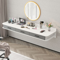 Table de maquillage murale suspendue pour chambre à coucher, design moderne et simple, panneau aux coins arrondis, miroir rond, bureau de chevet