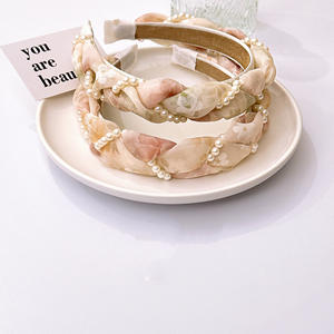 عصابة رأس شبكية مزينة باللؤلؤ على شكل زهور، إكسسوار شعر راقي للنساء - Product Image 1