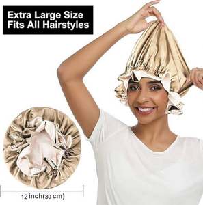 Bonnet de nuit unisexe en satin soyeux à double couche avec logo personnalisé, bord ondulé, ajustable, toutes saisons, vente en gros - Product Image 4