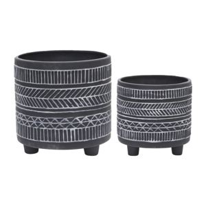 Jardinières modernes sur pied en céramique noire, pots décoratifs pour intérieur et extérieur, lot de deux - Product Image 1