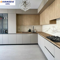 Meuble de cuisine moderne sur mesure en bois avec îlot, panneaux MDF et mélaminés, armoires murales modulaires, écologiques, résistantes à l'eau, OEM