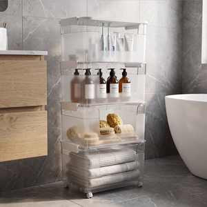 Home Living Room Item <b>Storage</b>, <b>Bathroom</b> Toiletries <b>Storage</b>, Multi-functional Removable Clear <b>Storage</b> <b>Drawer</b> Cart with Wheels - Product Image 2