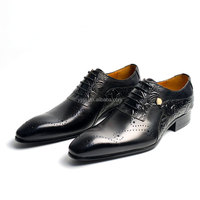 Chaussures habillées en cuir de vachette pour hommes, style Brock, à lacets, avec perforations gravées et motifs embossés, pour affaires, mariage, bureau et soirée